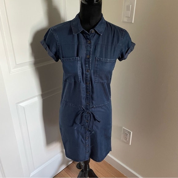 Paige Mika Collared Shirt Dress in Cromwell Blue Button Up Tie Waist EUC Size XS - Picture 2 of 8